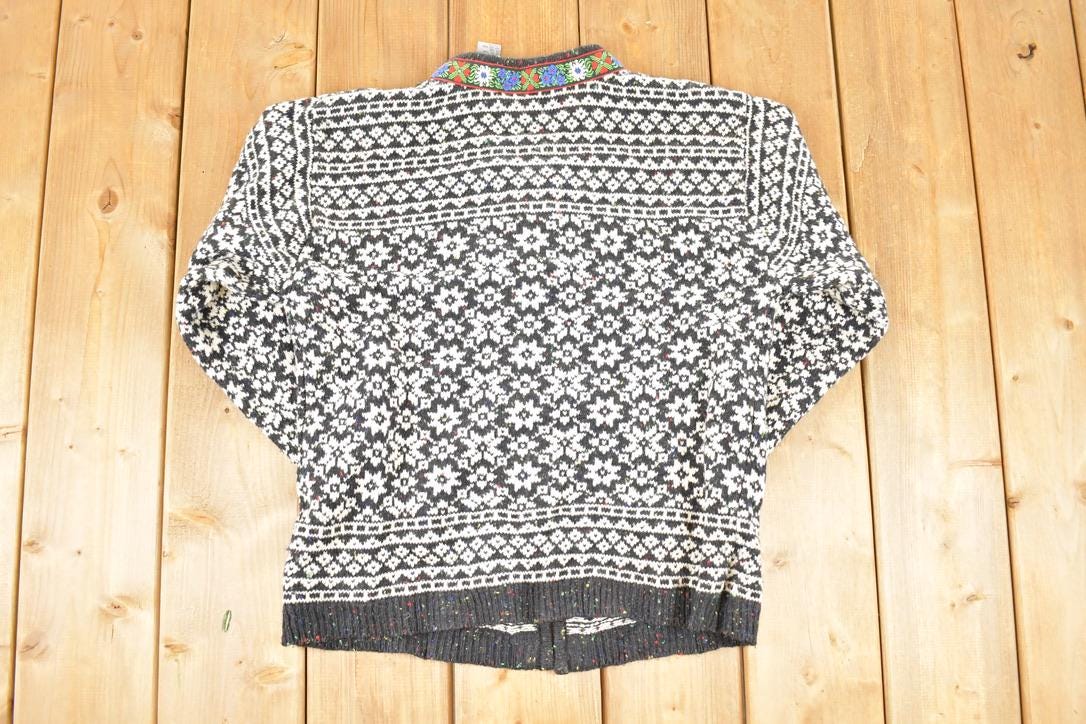 Vintage 1980s Northern Isles Metal Clasp Abstract Knit Cardigan Sweater Women's S