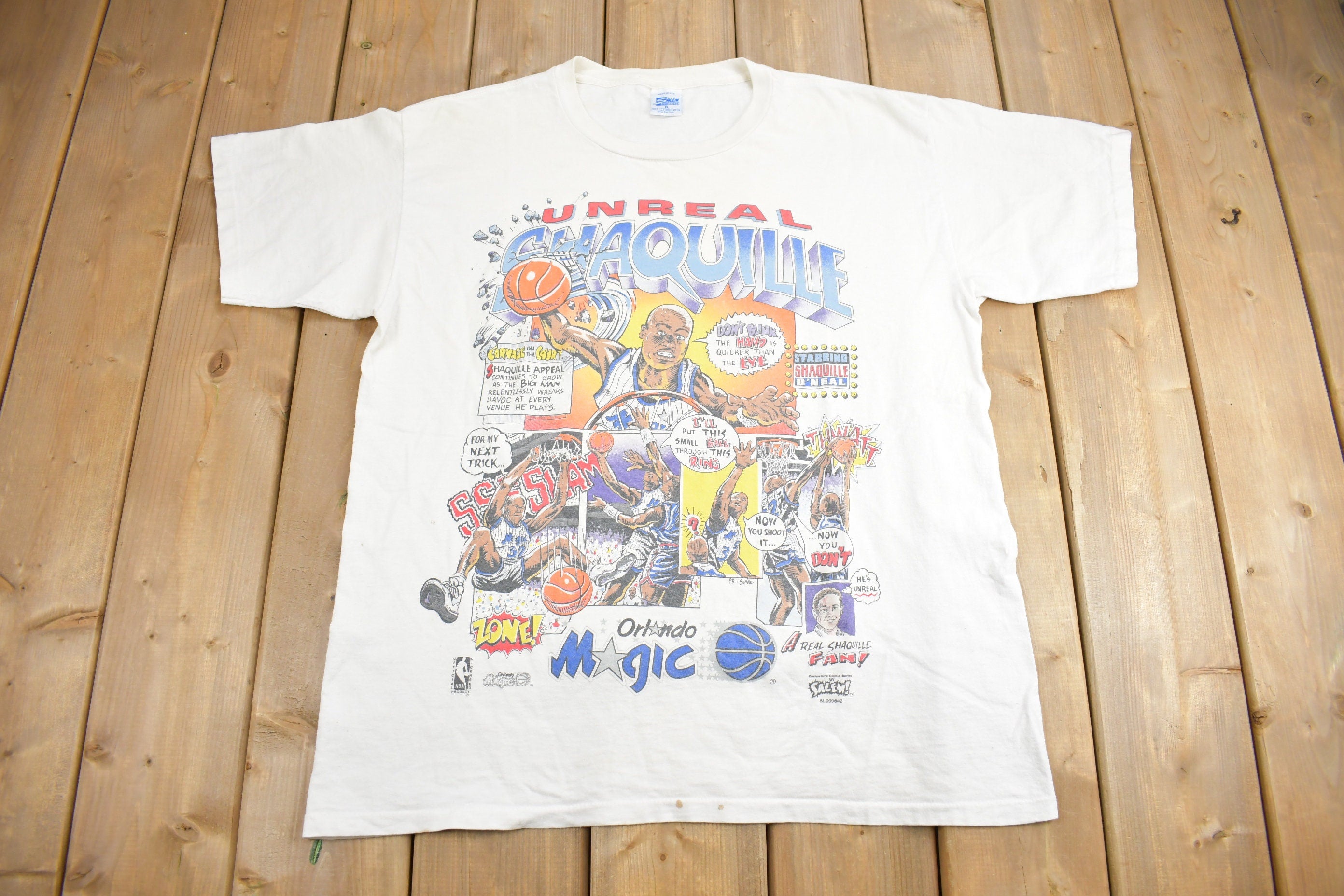 Vintage 1993 Shaquille O'Neal Orlando Magic NBA Comic Graphic T-Shirt