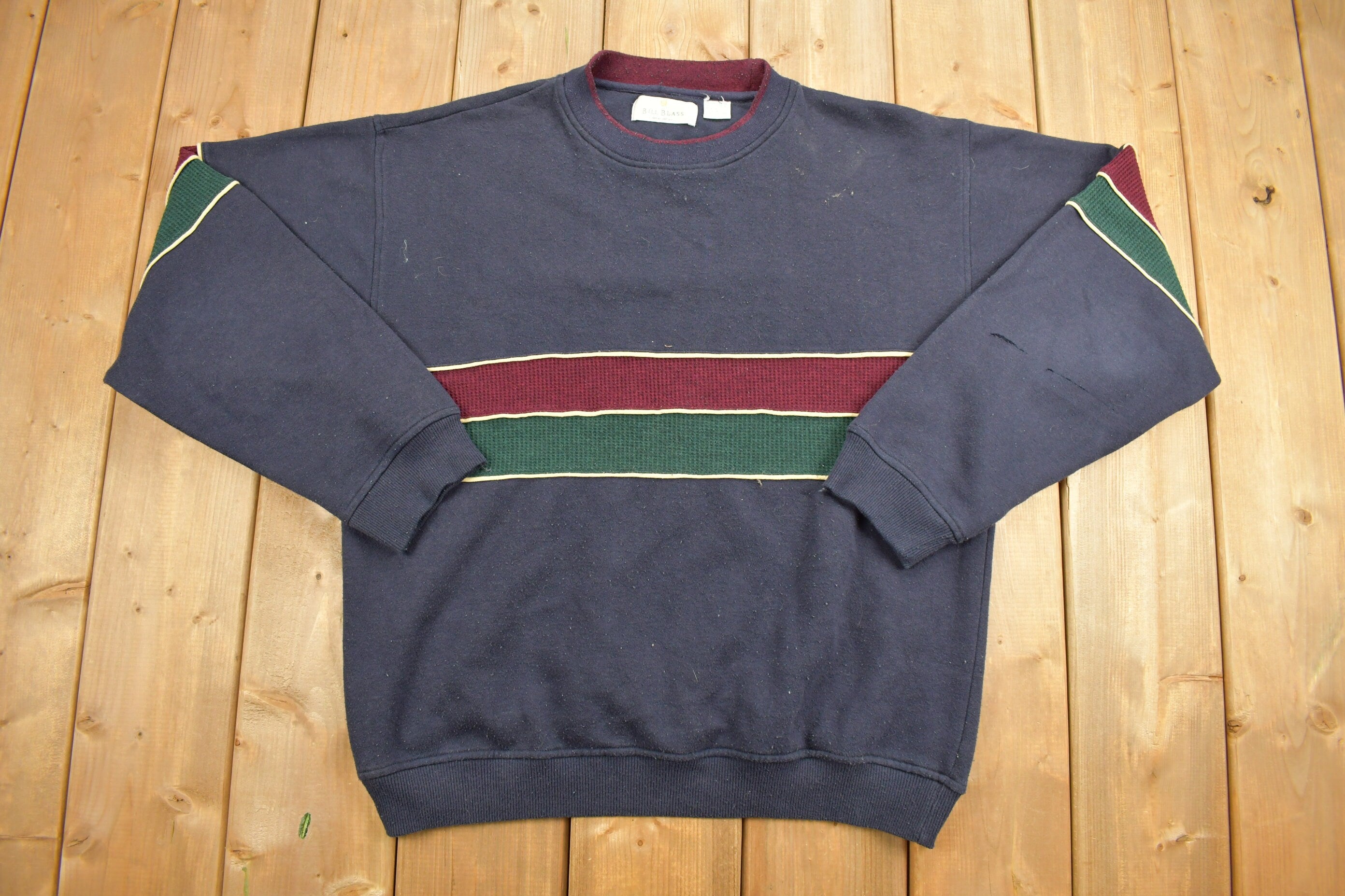 Vintage 1990s Bill Blass Striped Crewneck Sweatshirt /
