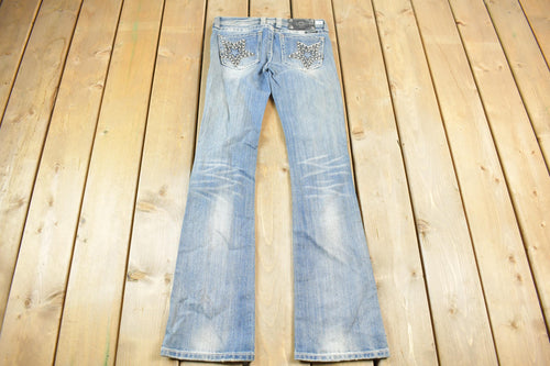 Vintage Y2K Miss Me Bedazzled Low Rise Jeans Size 26x32 / Boot Cut Jeans / Y2K Style / Embroidered Jeans / 2000s / Contrast Stitching