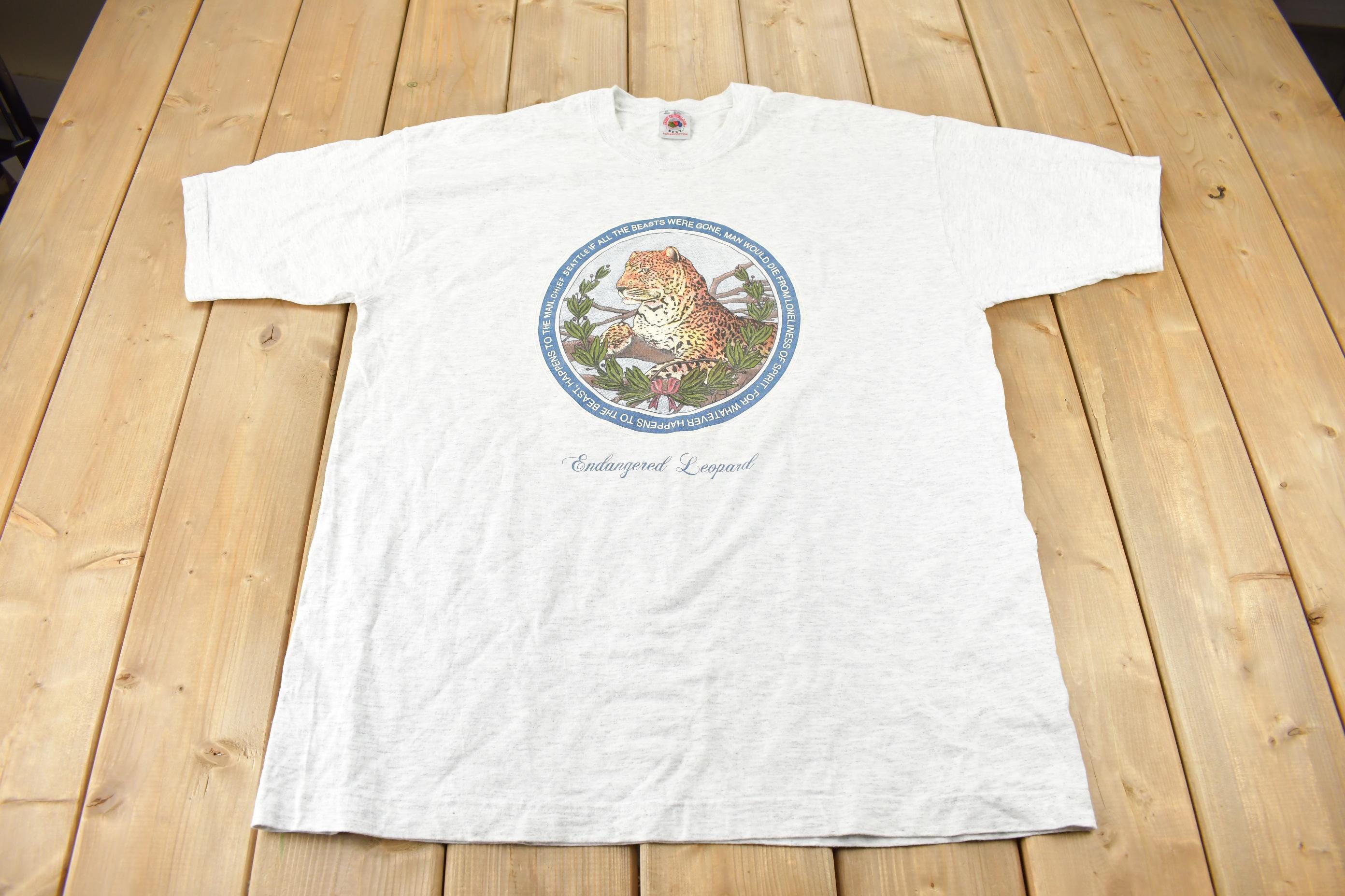 Vintage 1990s Endangered Leopard Theme Single Stitch Graphic T-Shirt Made In USA