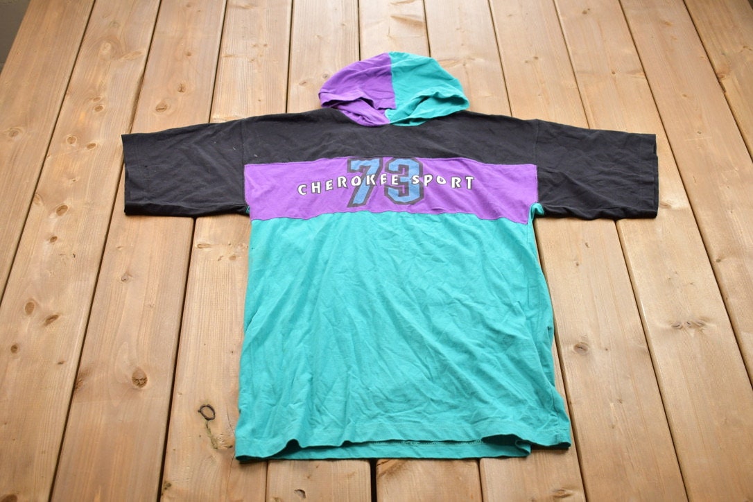 Vintage 1990s Cherokee Sport Graphic Color Block Hooded T-Shirt