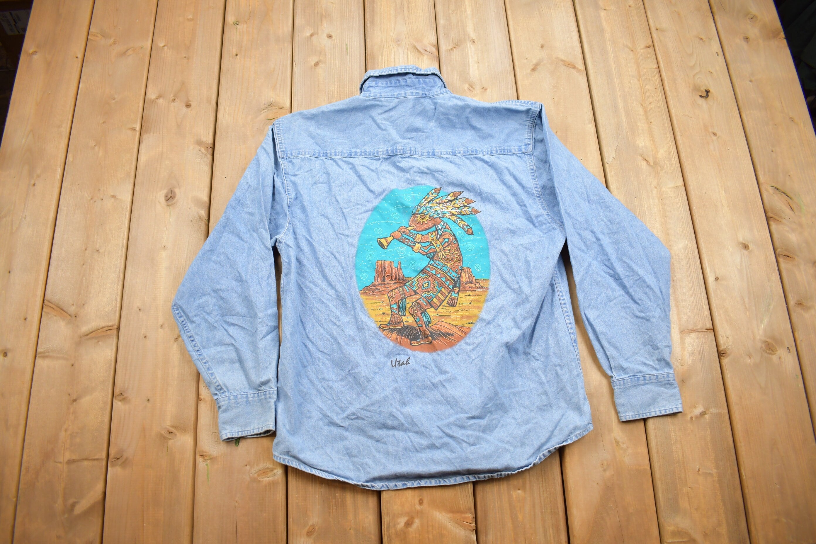Vintage 1990s Port Embroidered Utah Denim Button Up Shirt