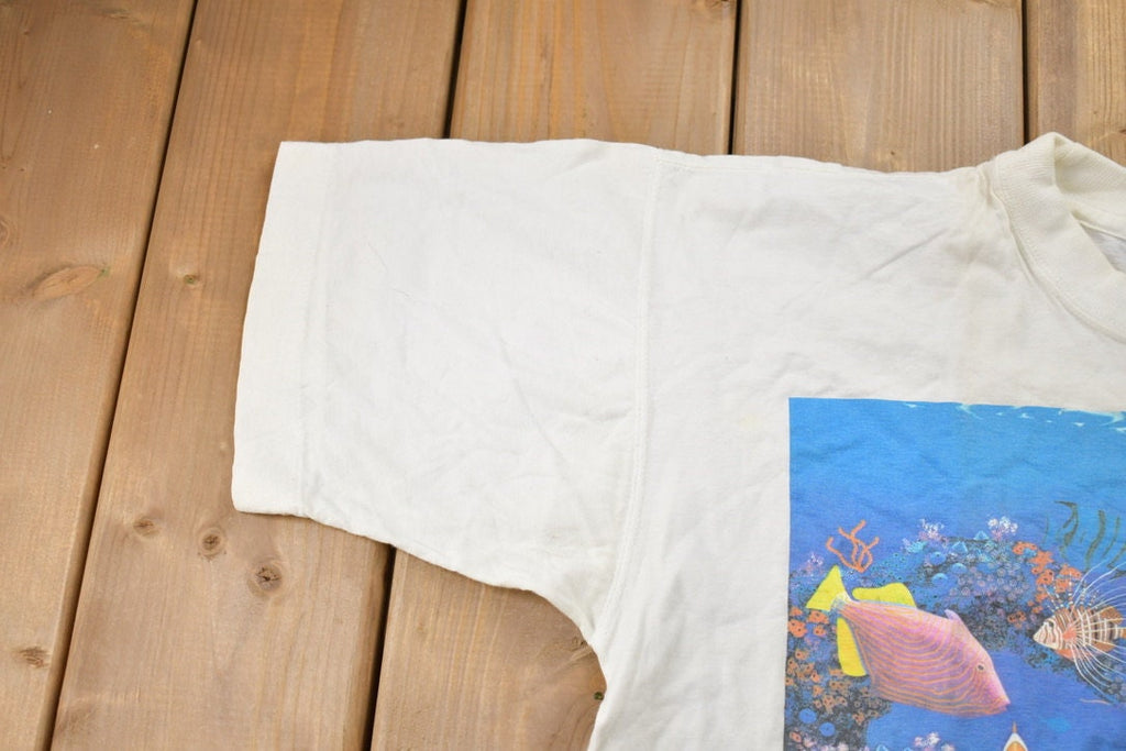 Vintage 1990 Ocean Fishes Theme Bonfire Graphic T-Shirt Single Stitch