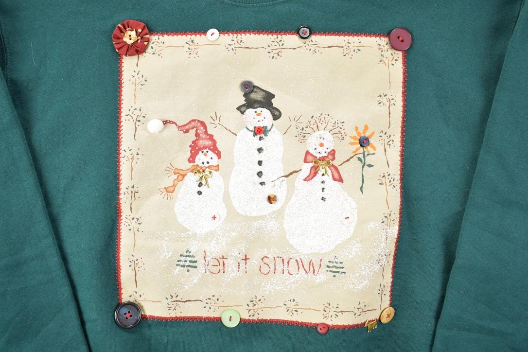 Vintage 1990s Let It Snow Triple Snowman Cute Crewneck Sweater