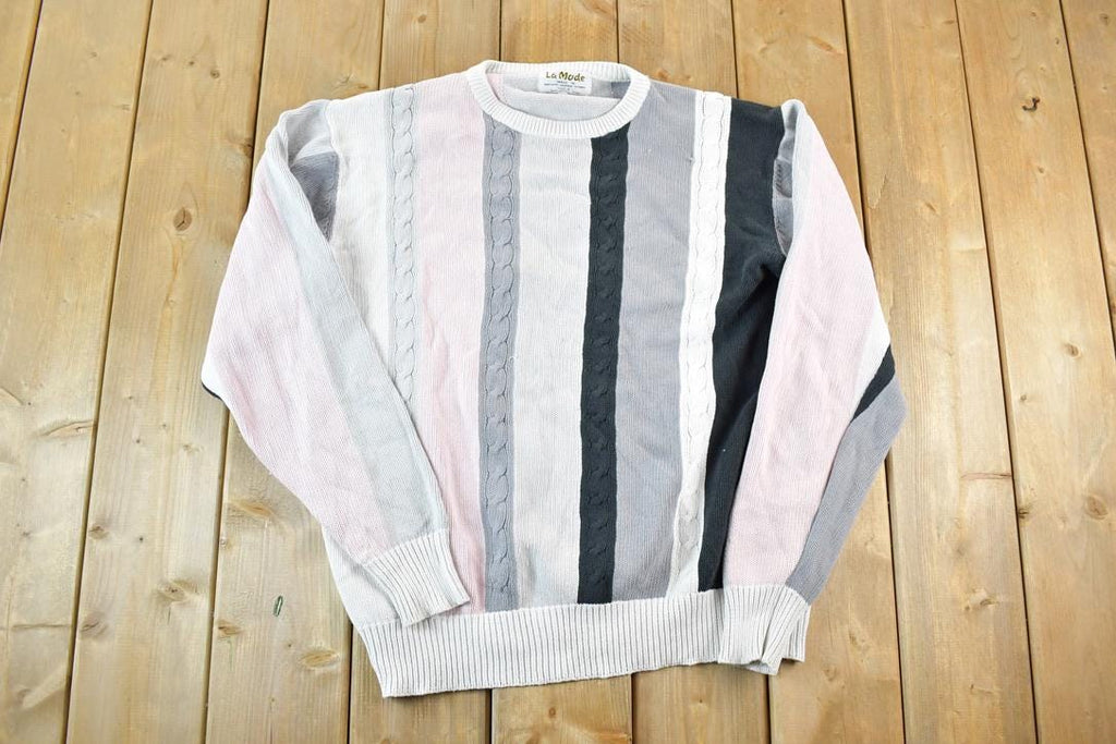 Vintage 1990s La Mode Knit Abstract Pattern Crewneck Sweater Mens Large