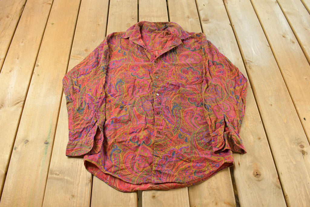 Vintage 1980s Paisley Abstract Button Up Shirt Men's Medium /