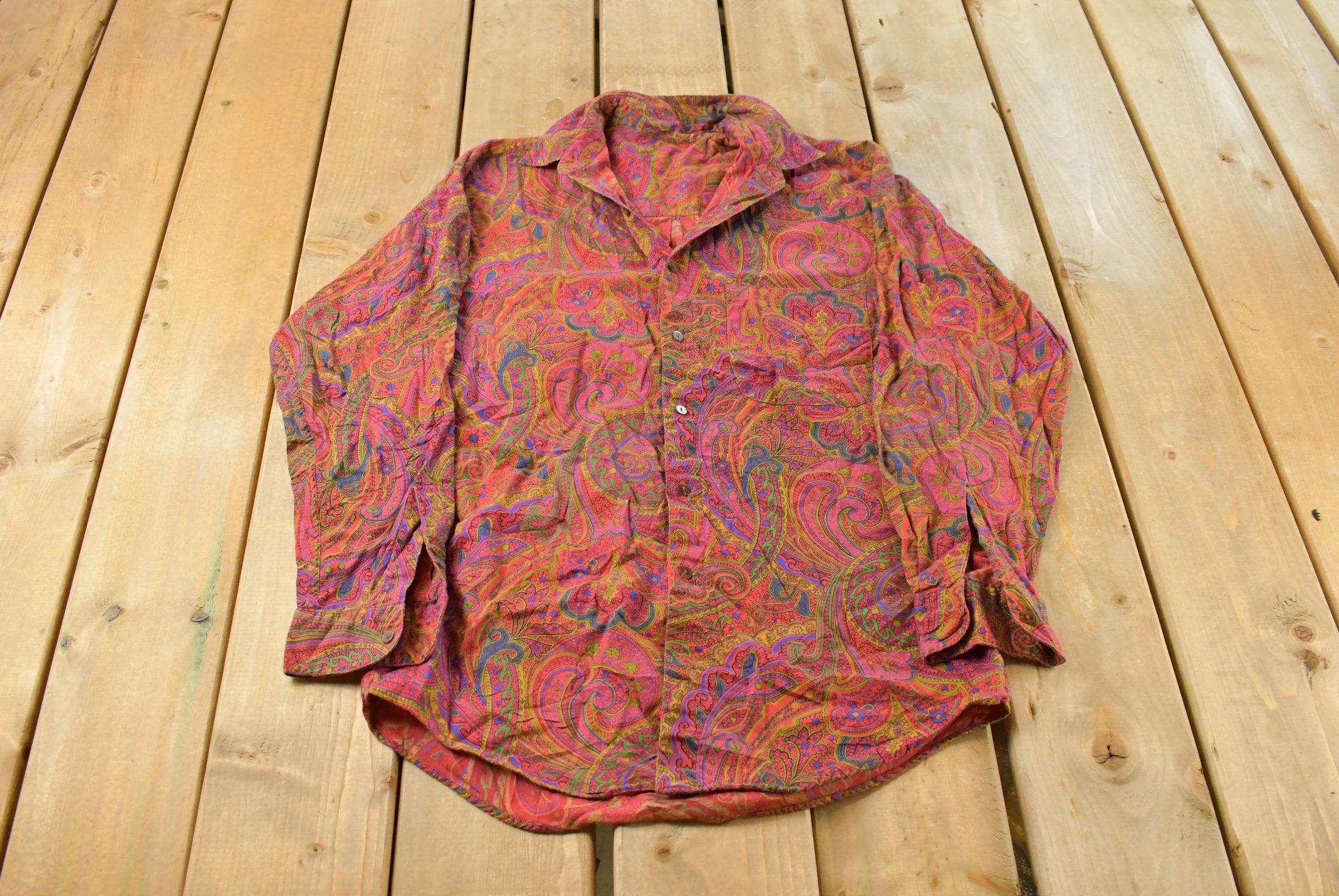 Vintage 1980s Paisley Abstract Button Up Shirt Men's Medium /