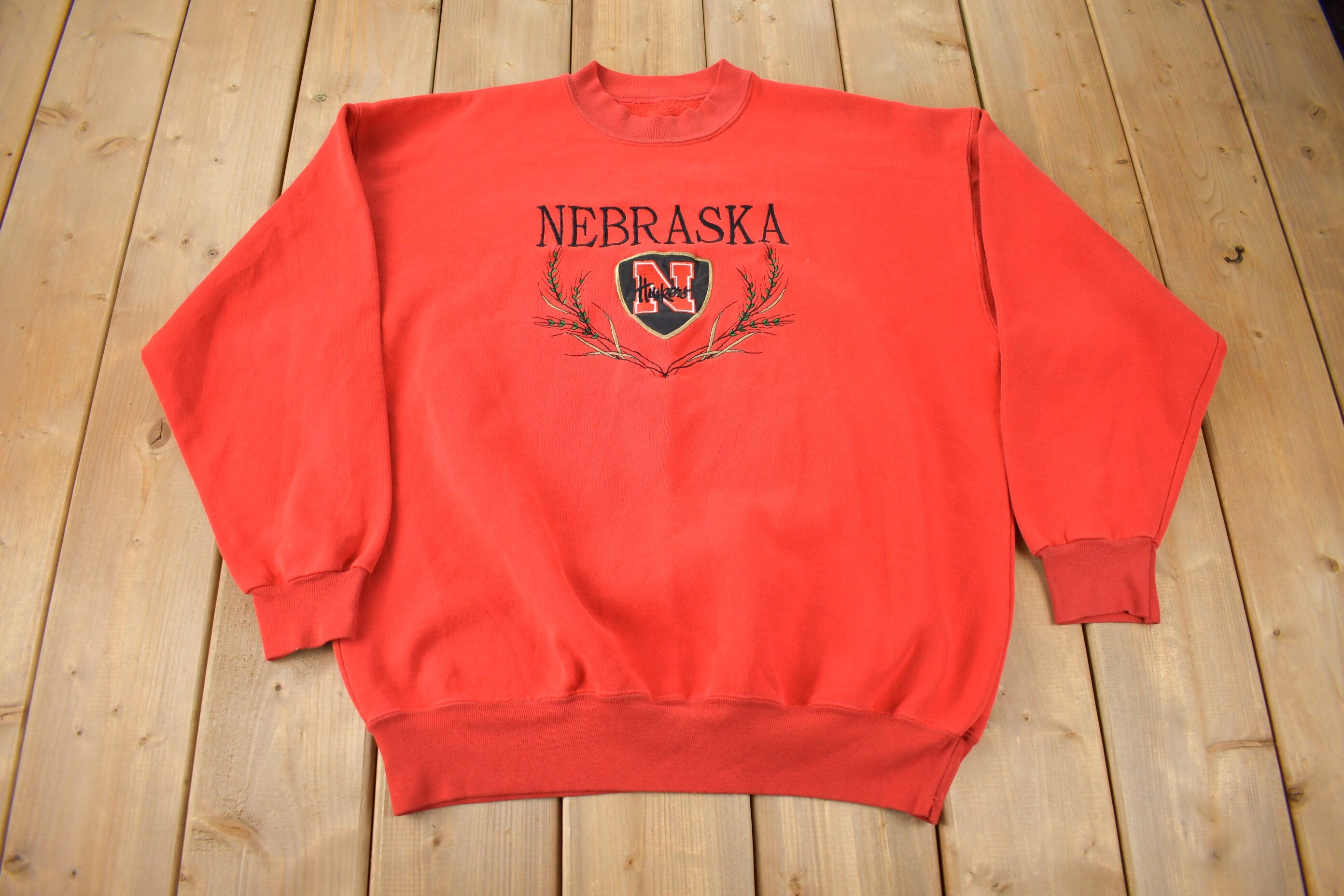 Vintage 1990s University Of Nebraska Huskers Embroidered Collegiate Crewneck Made In USA