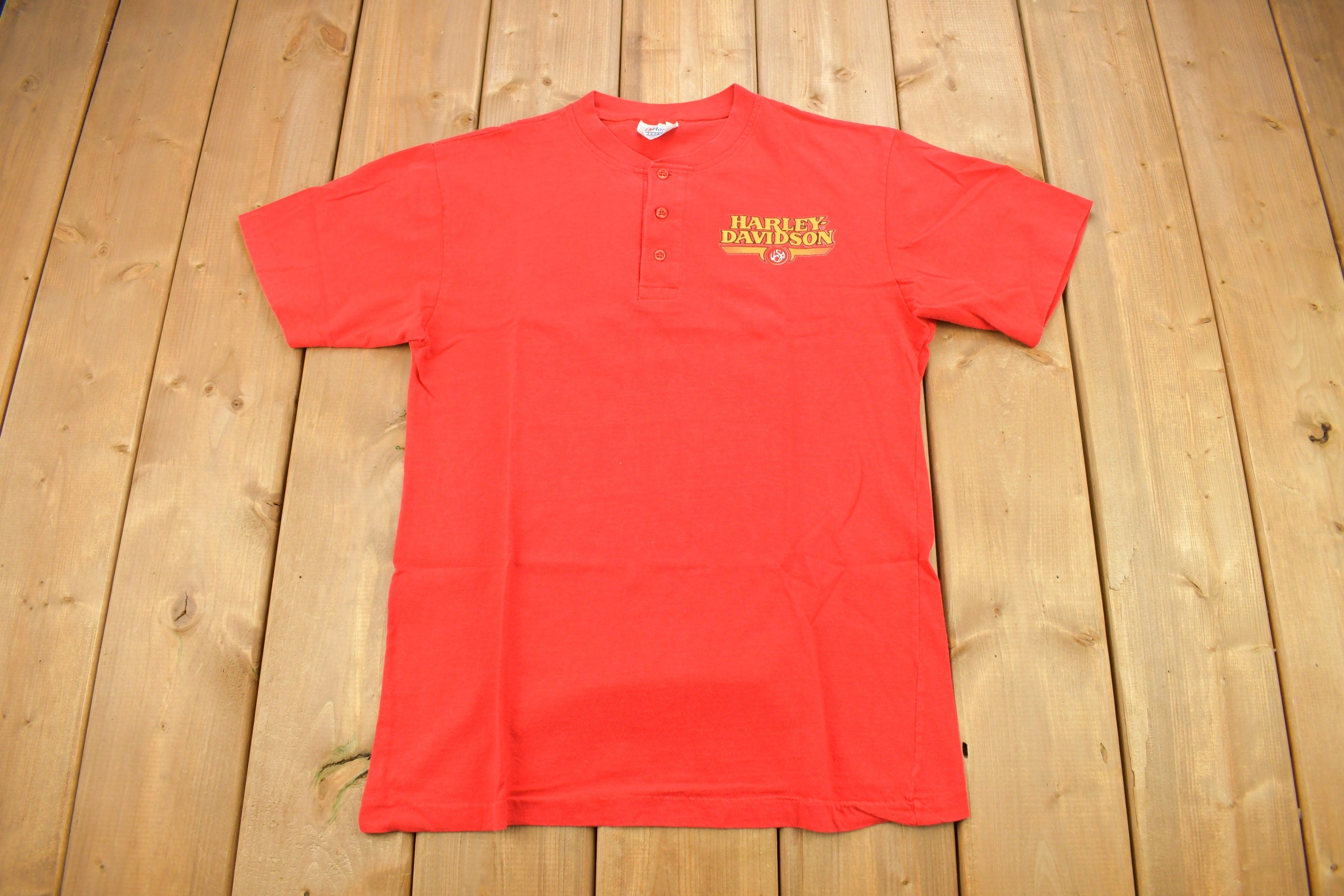 Vintage 1980s Performance Harley Davidson Syracuse New York Henley T-Shirt