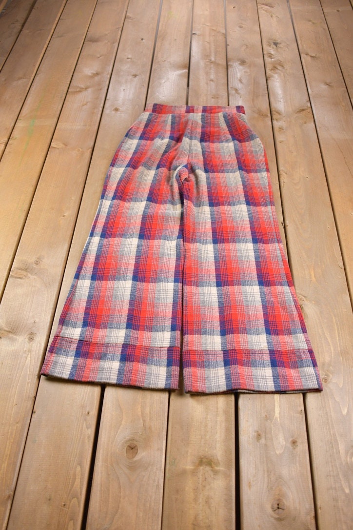 Vintage 1960s Catalina Plaid Button Up Sweater And Bell Bottom Pants