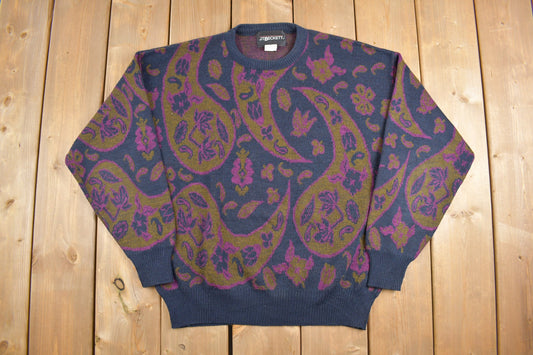 Vintage 1980s JT Beckett Paisley Knit Crewneck Sweater / Vintage 80s Crewneck / All Over Pattern / Colorful / Sweatshirt / Made in Italy