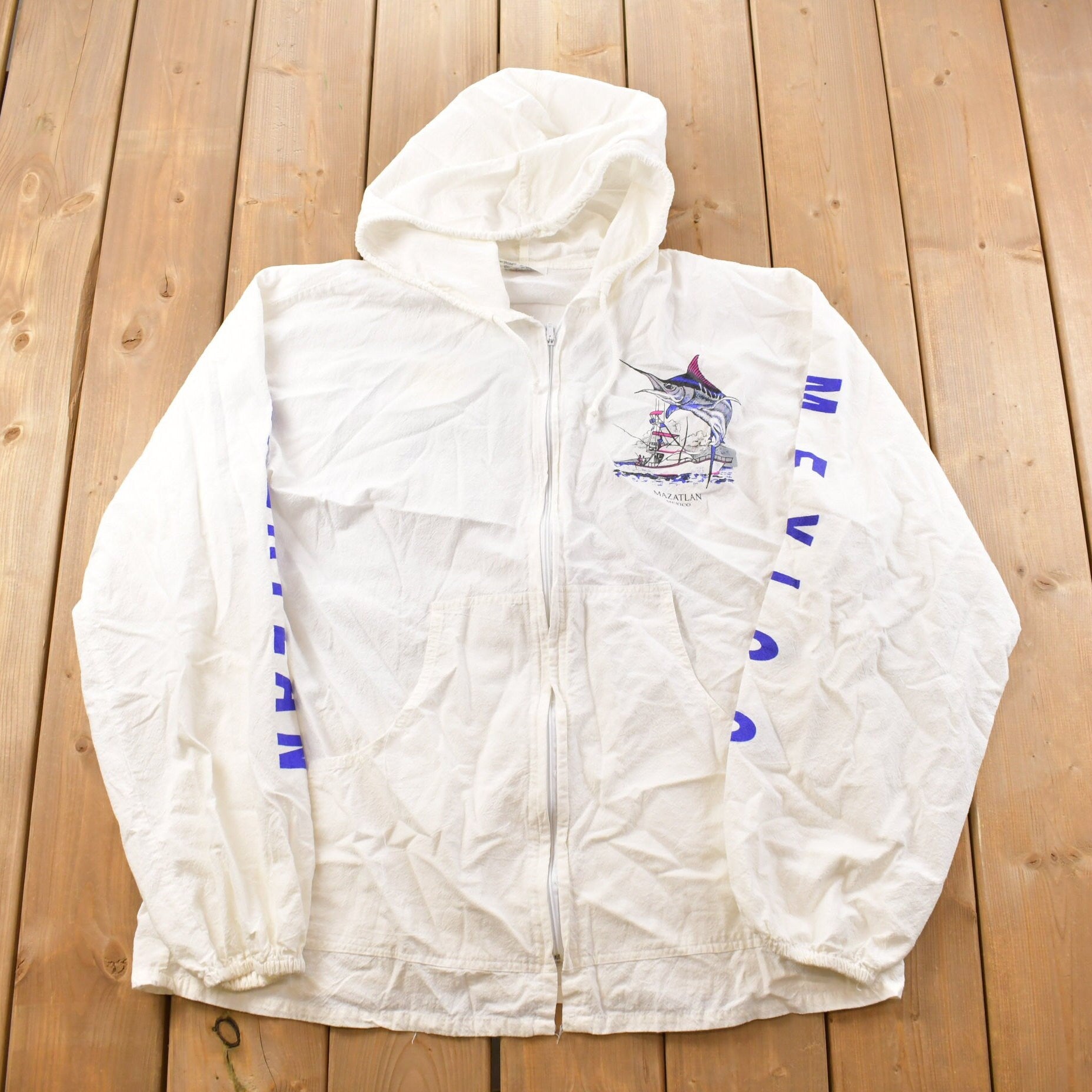 Vintage 1990s Cancun Mexico Full Zip Graphic Hoodie