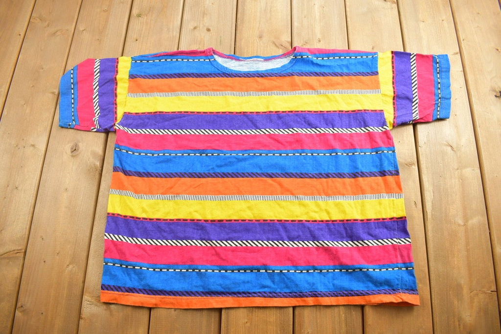 Vintage 1990s Colourful Striped Graphic T Shirt