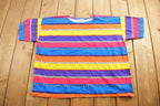 Vintage 1990s Colourful Striped Graphic T Shirt