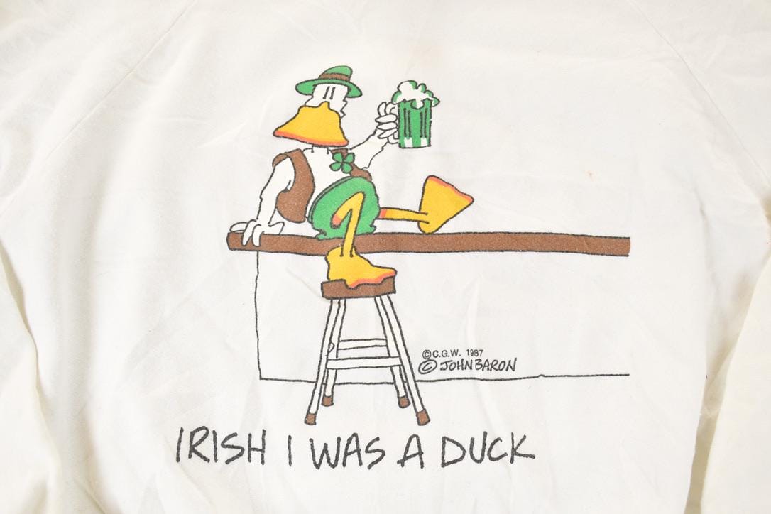 Vintage 1987 John Baron Irish I Was A Duck Cartoon Comedy Crewneck Sweatshirt Men's L / Made In USA / 80s Cartoon Destination Sweater