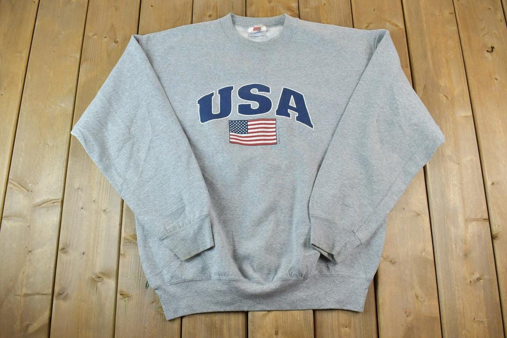Vintage 1990s USA American Flag Crewneck Sweatshirt