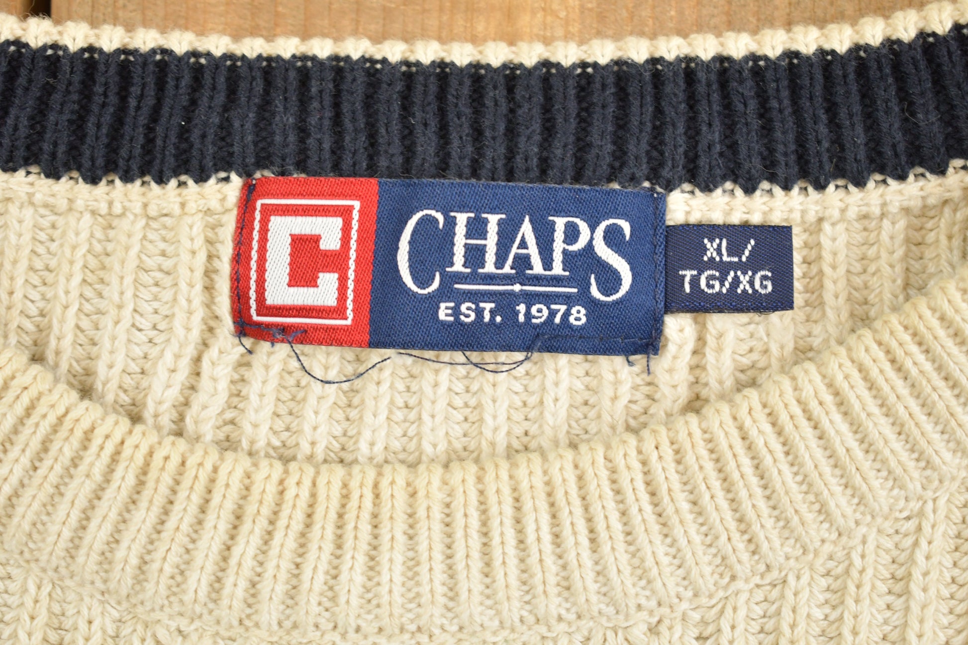 Vintage 1990s Chaps Ralph Lauren Beige Knitted Sweater / Vintage 90s Crewneck / Pattern Sweater / Outdoor / Pullover Sweatshirt