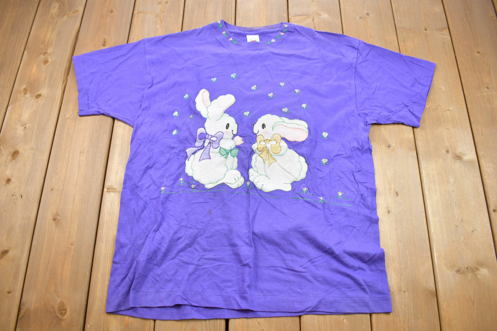 Vintage 90's Cute Bunnies Animal Purple T-Shirt