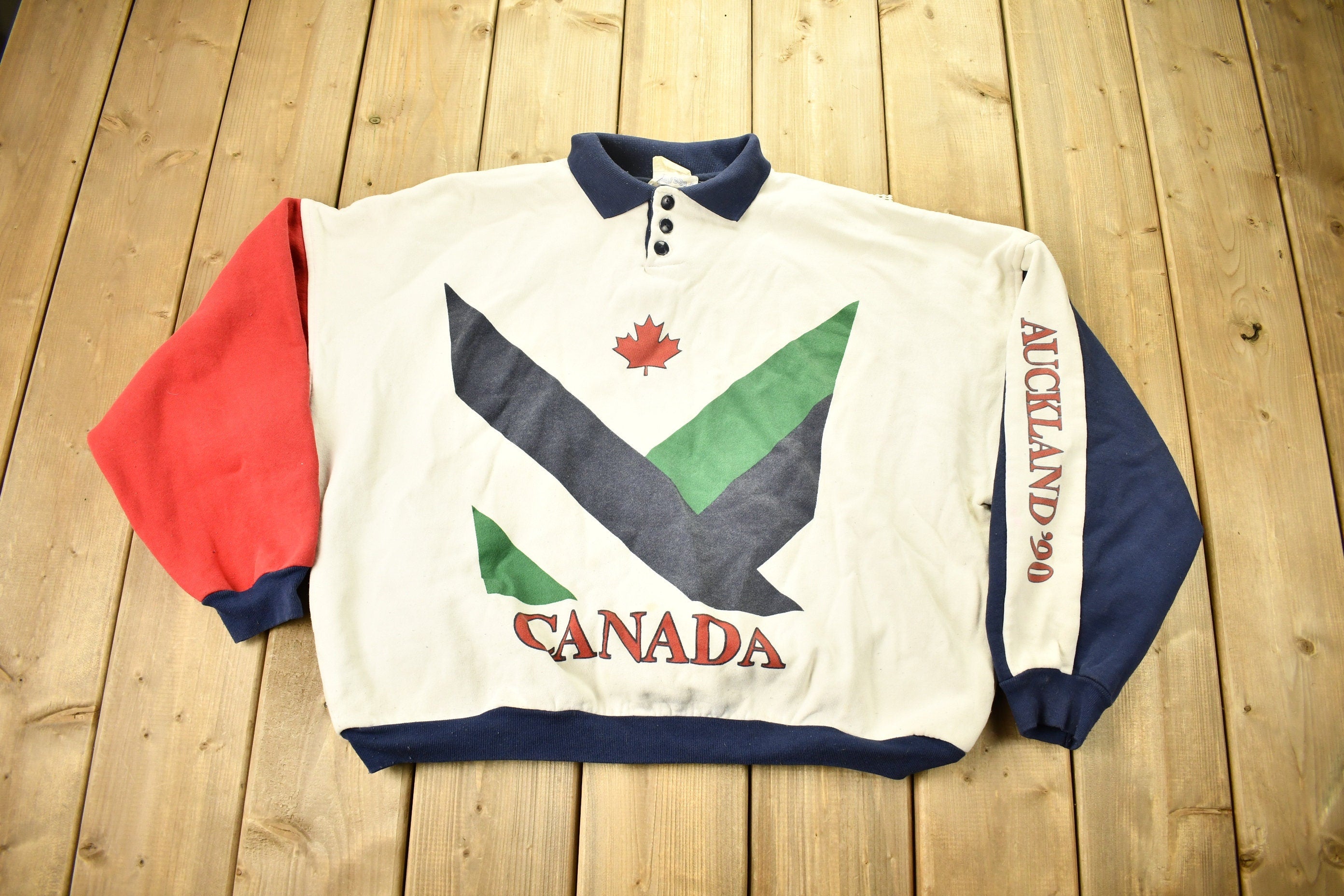 Vintage 1990 Auckland Canada Color Block Sweatshirt
