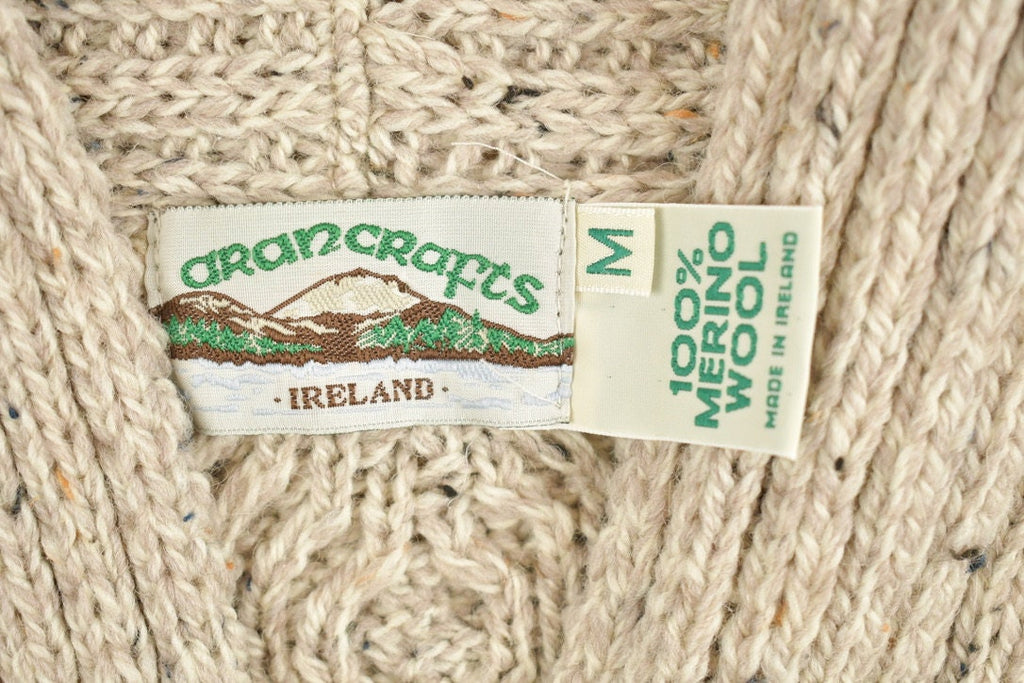 Vintage 1990s Aran Crafts 100% Merino Wool Button Up Knit Sweater