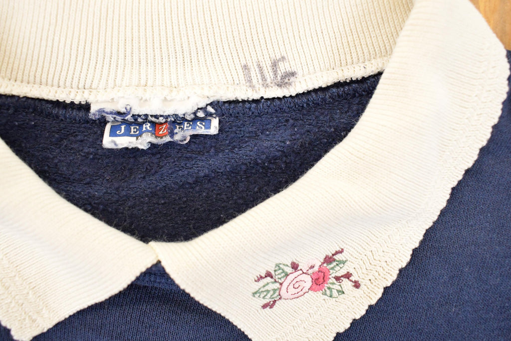 Vintage 1990s Floral Graphic Print Collared Sweatshirt Women's L