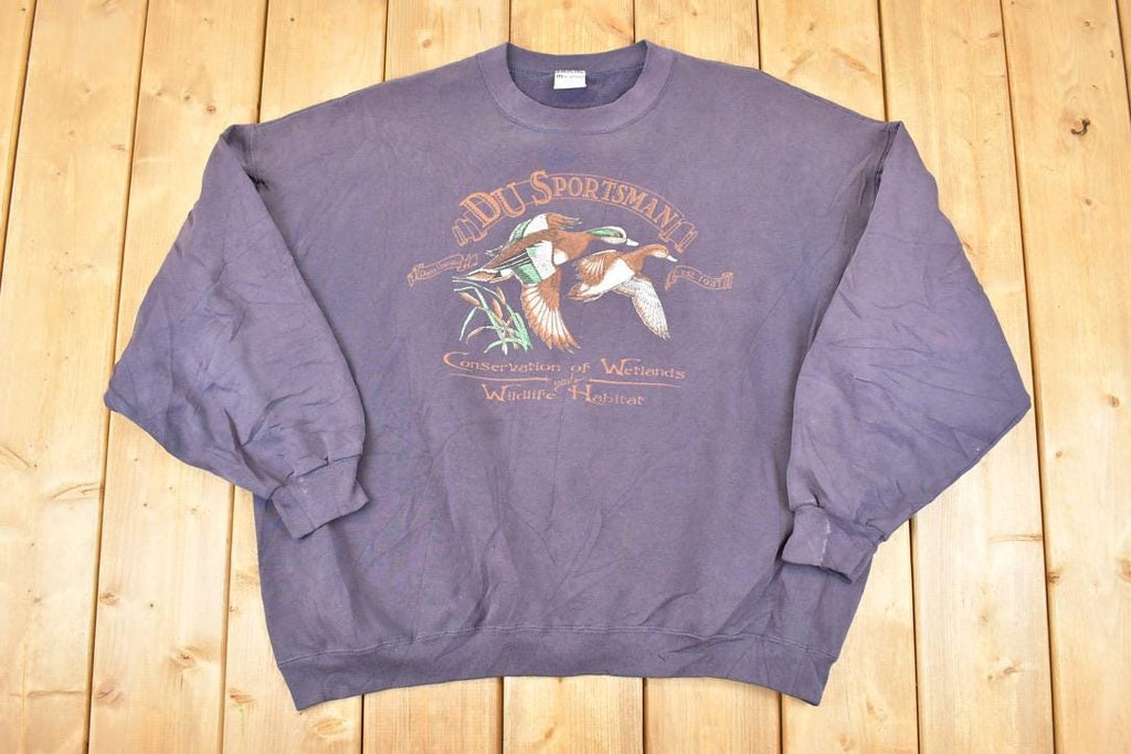 Vintage 1990s Du Sportsman Flying Mallard Graphic Print Crewneck Sweatshirt Men's XL