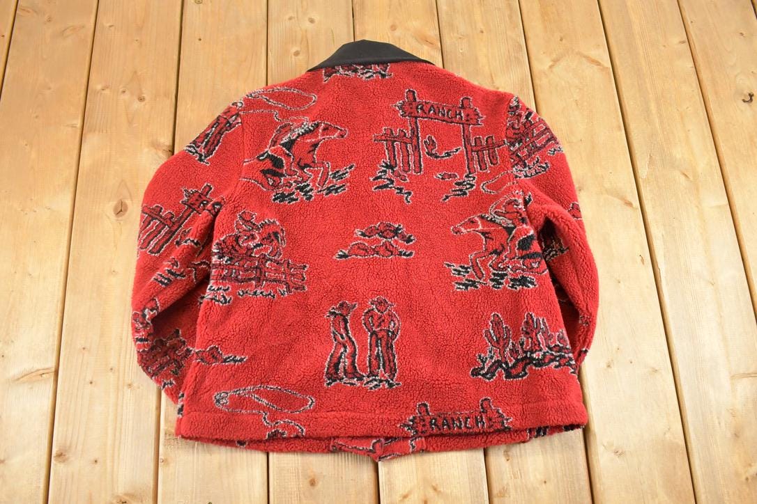Vintage 1990s David Paul AOP Fleece Full Zip Sweater Women's S