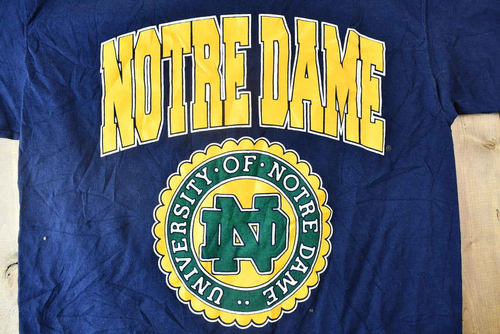 Vintage 1990s University of Notre Dame Collegiate Graphic T-Shirt  Made In USA  Notre Dame Fightin' Irish  American Vintage