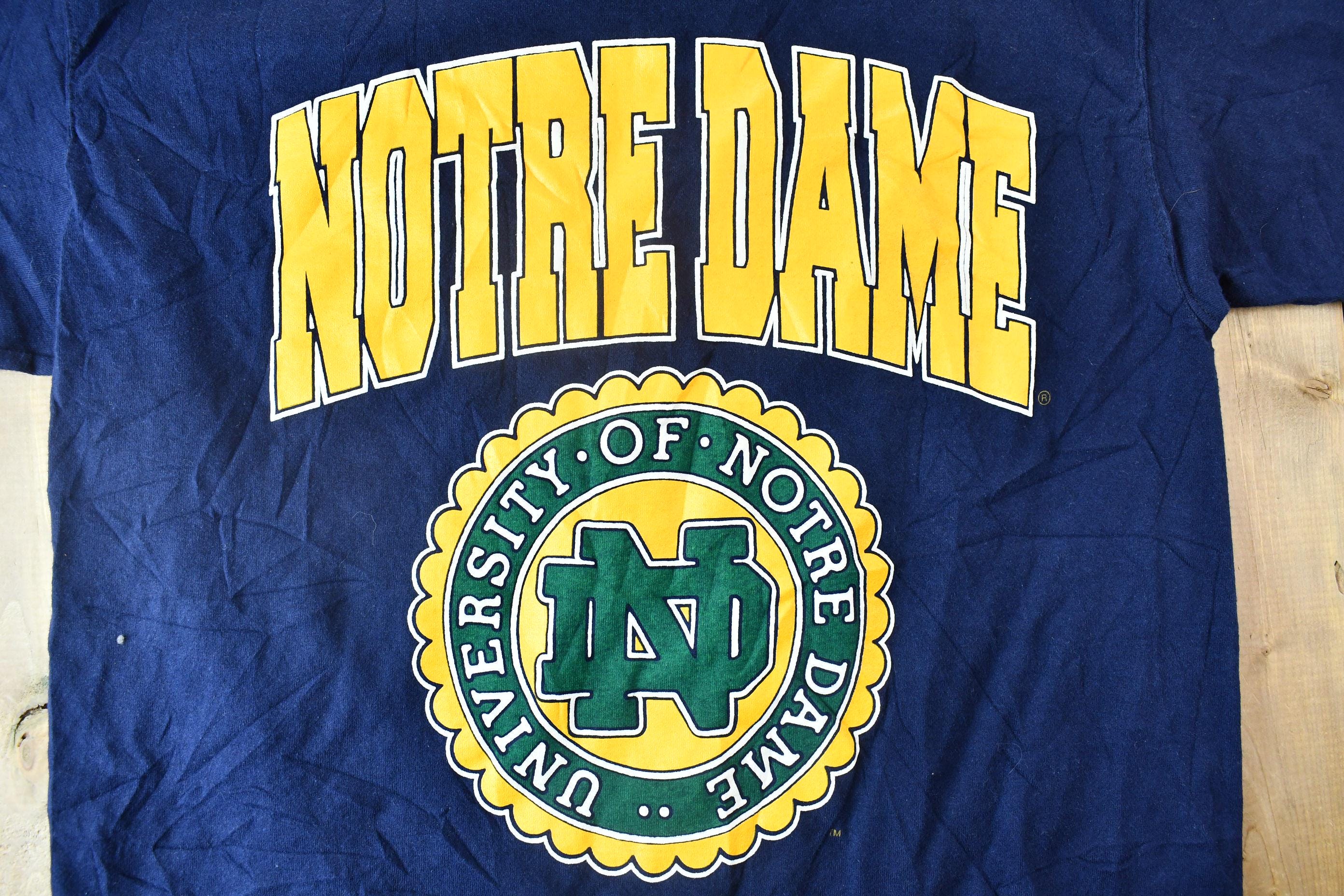 Vintage 1990s University of Notre Dame Collegiate Graphic T-Shirt  Made In USA  Notre Dame Fightin' Irish  American Vintage