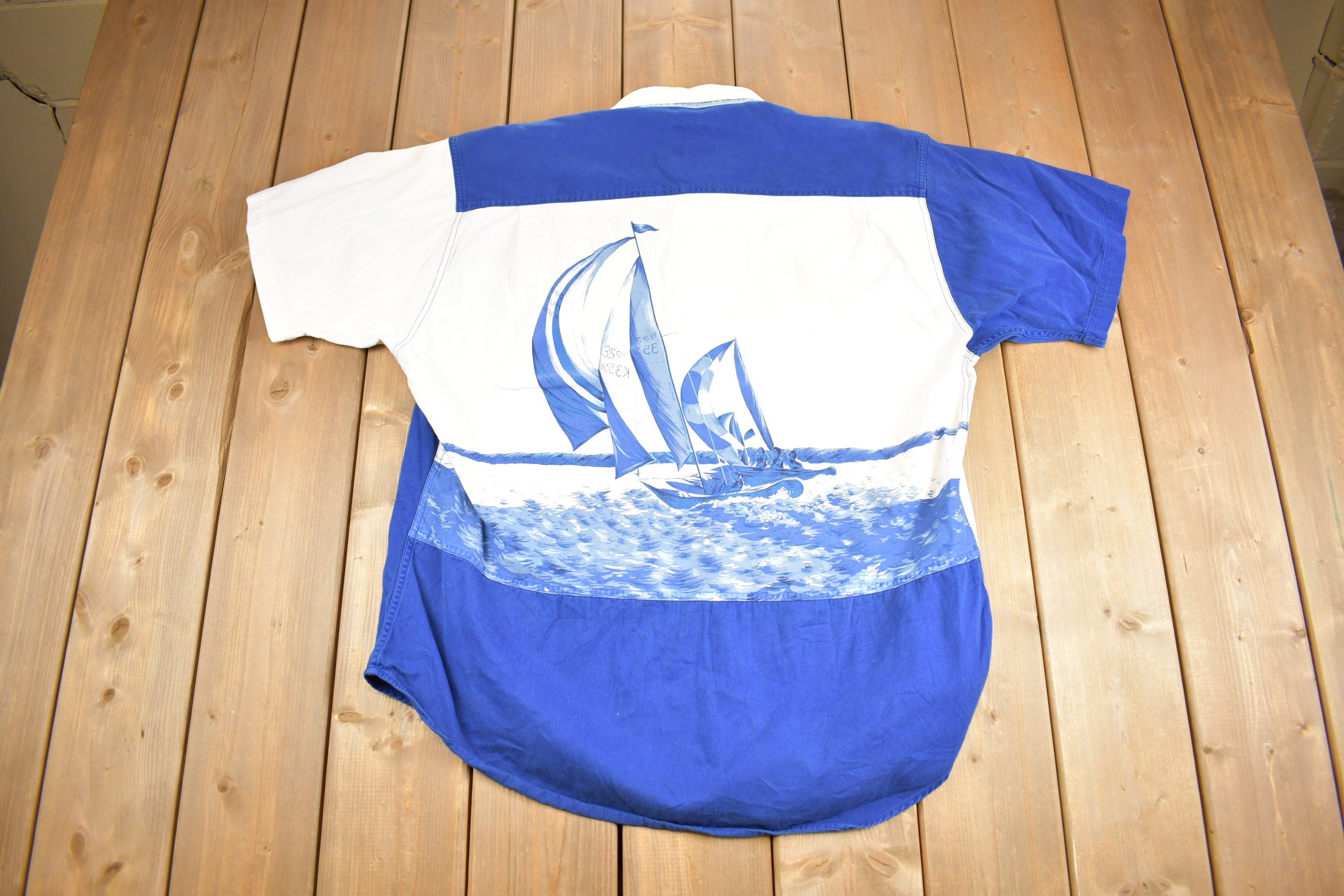 Vintage 1990s Chaps Ralph Lauren Sailing Button Up Shirt Schooner