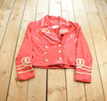 Vintage 1980s Womens Red Leather Embroidered Abstract Pattern Light Jacket