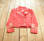 Vintage 1980s Womens Red Leather Embroidered Abstract Pattern Light Jacket
