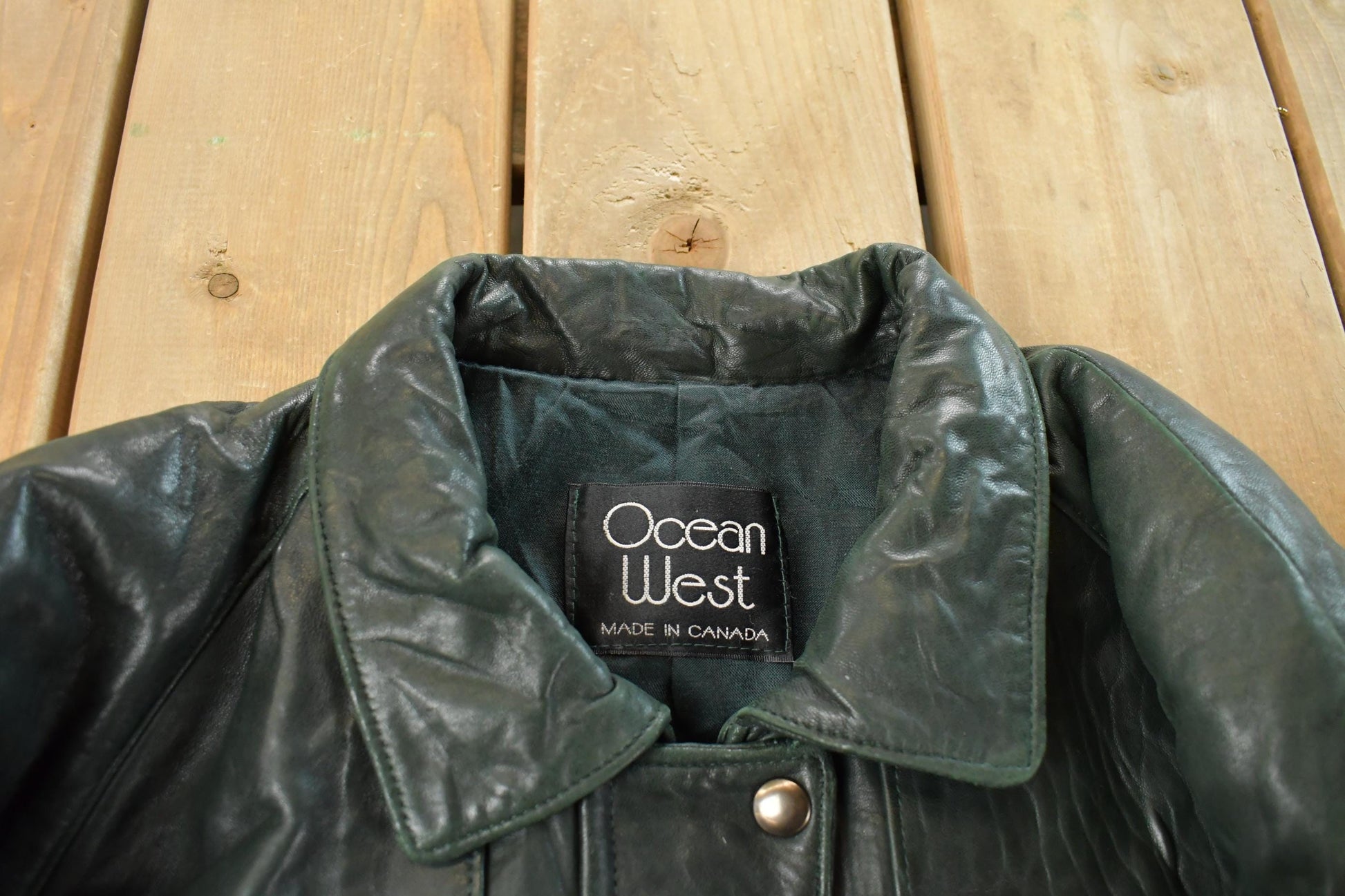 Vintage 1980s Ocean West Leather Long Coat Women's Large / Trench Jacket / Made In Canada / True Vintage / Leather Trench Coat