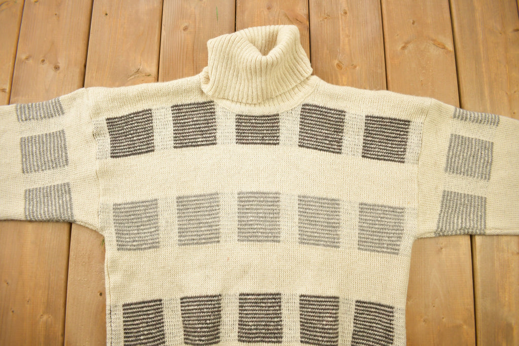Vintage 1990s Illimani 100% Alpaca Wool Patchwork Knitted Turtleneck Sweater