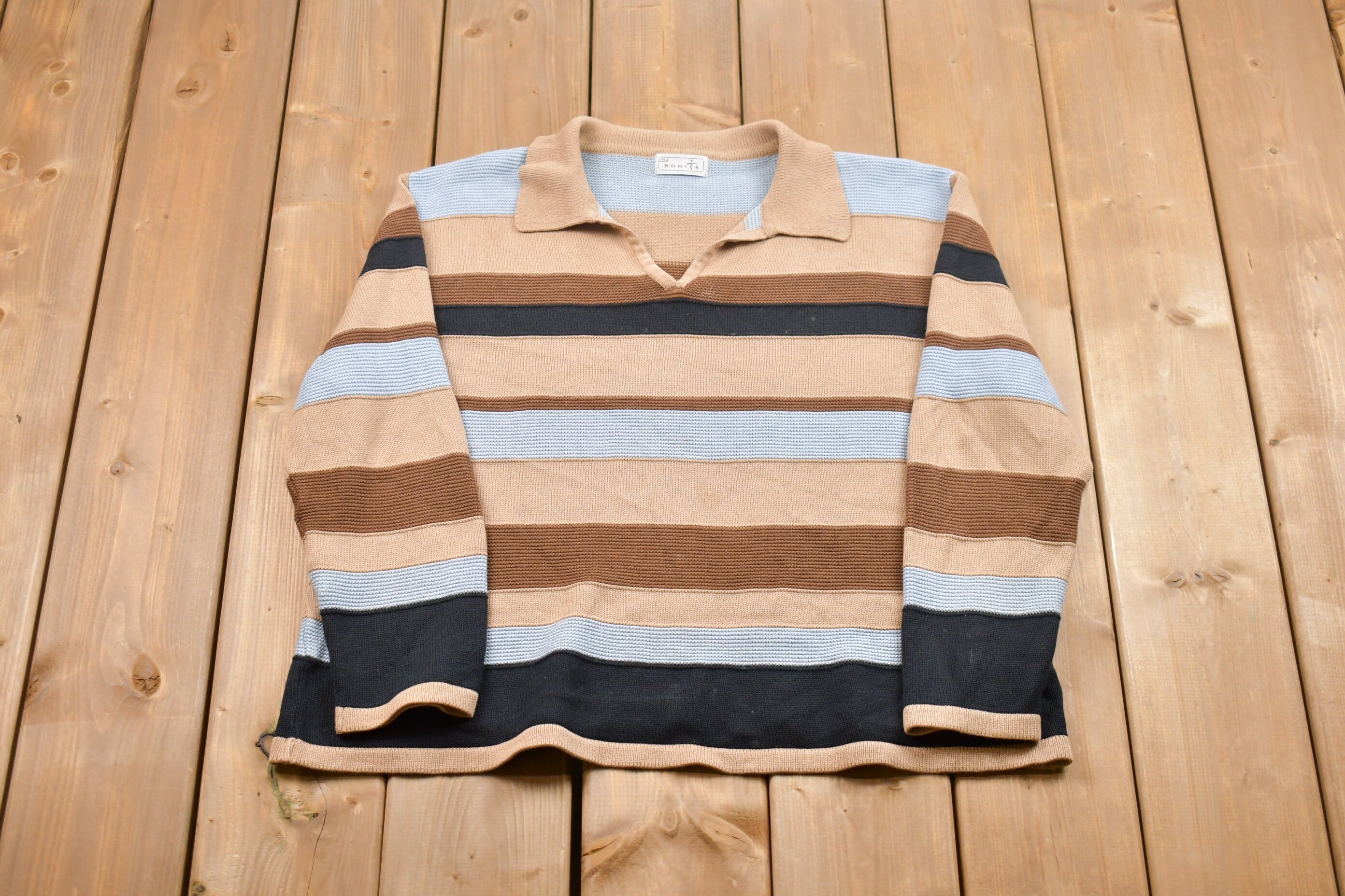 Vintage Knitted Bonita Striped Collared Sweater