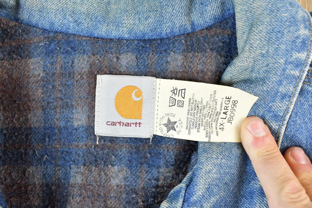 Vintage 1990s Carhartt Distressed Blanket Lined Denim Work Jacket Men's XL