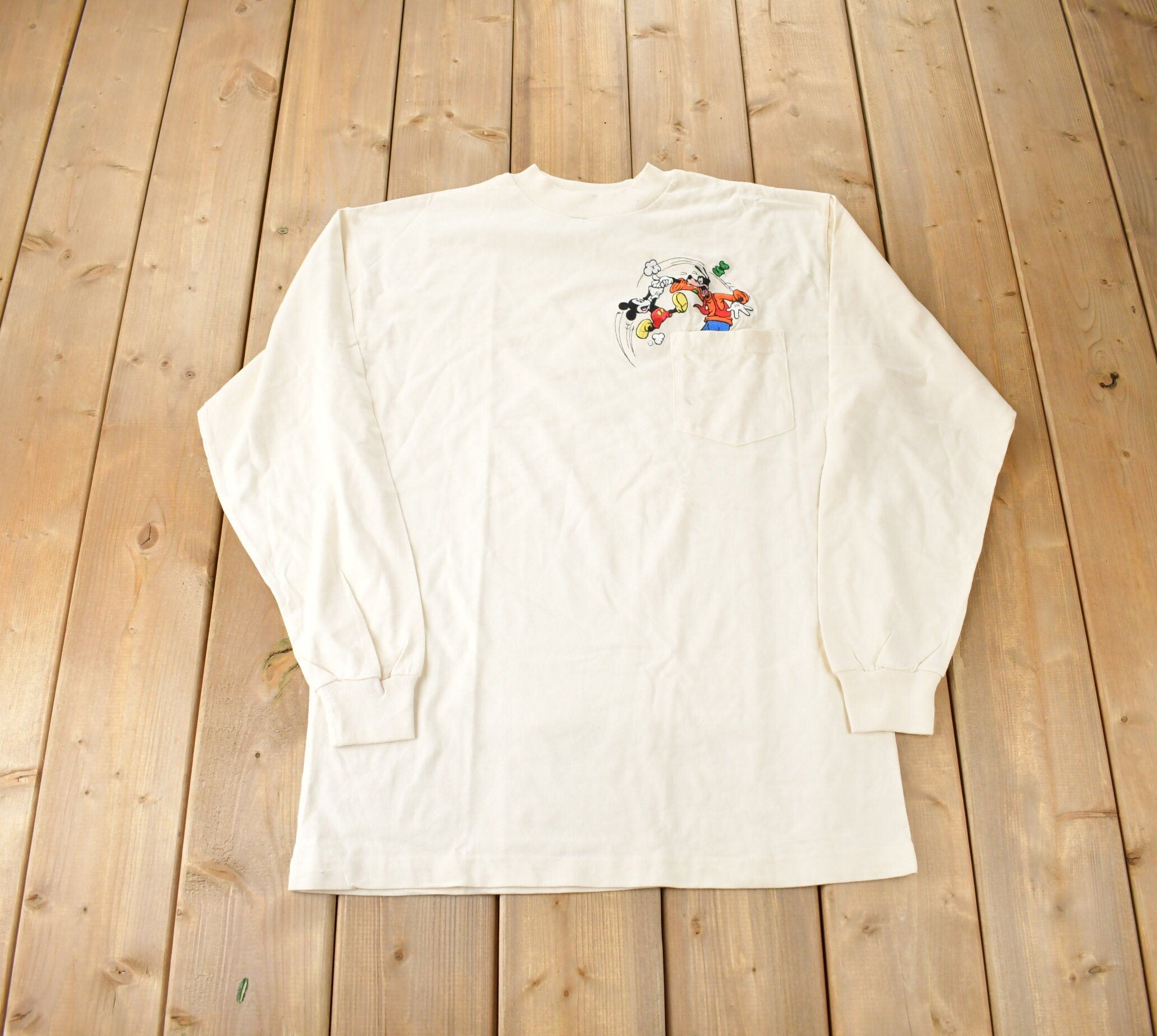 Vintage 1990s Disney Mickey And Goofy Embroidered Long Sleeve T-Shirt