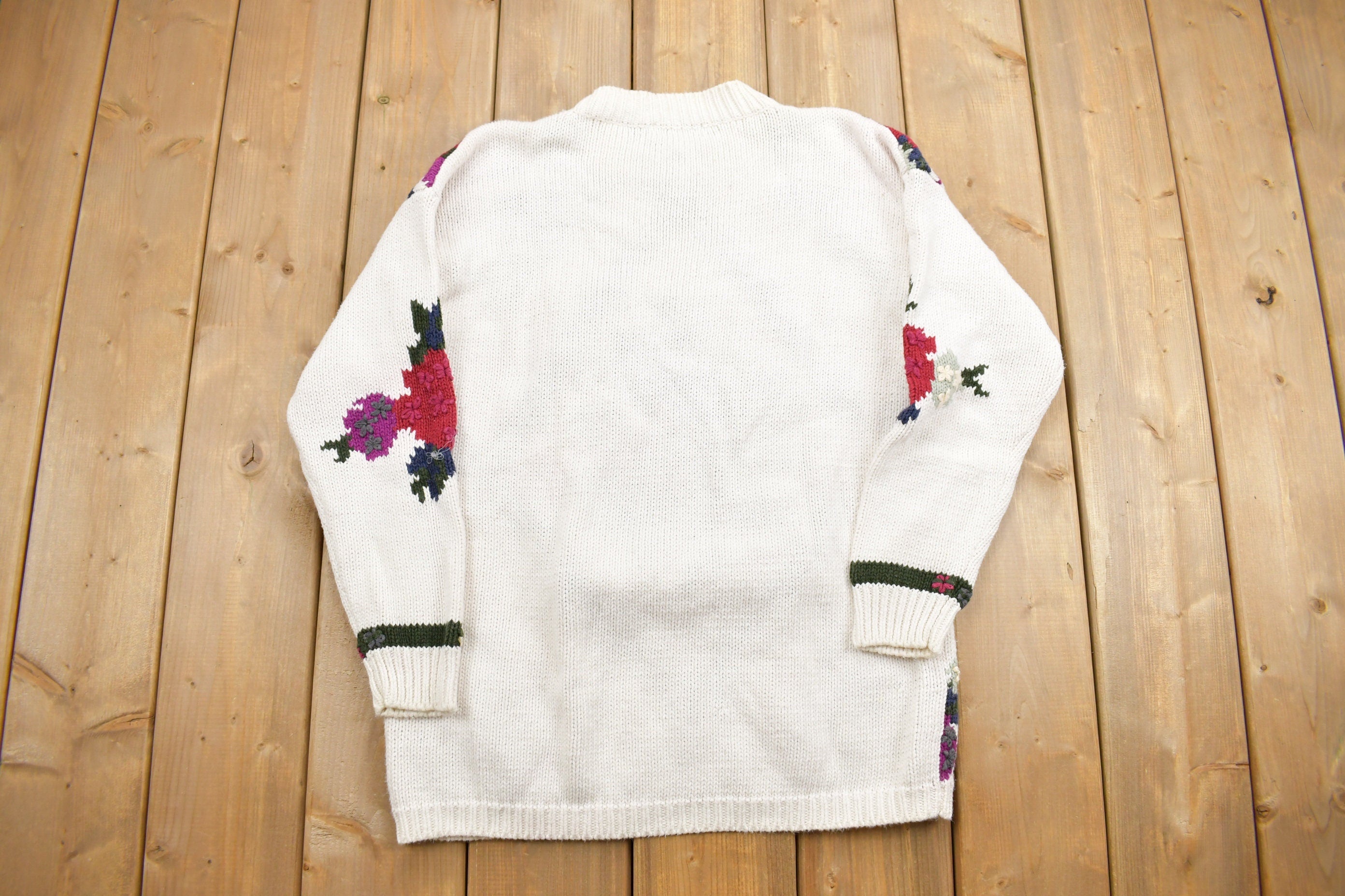Vintage 1990s 3D Colored Cable Knit Crewneck Sweater