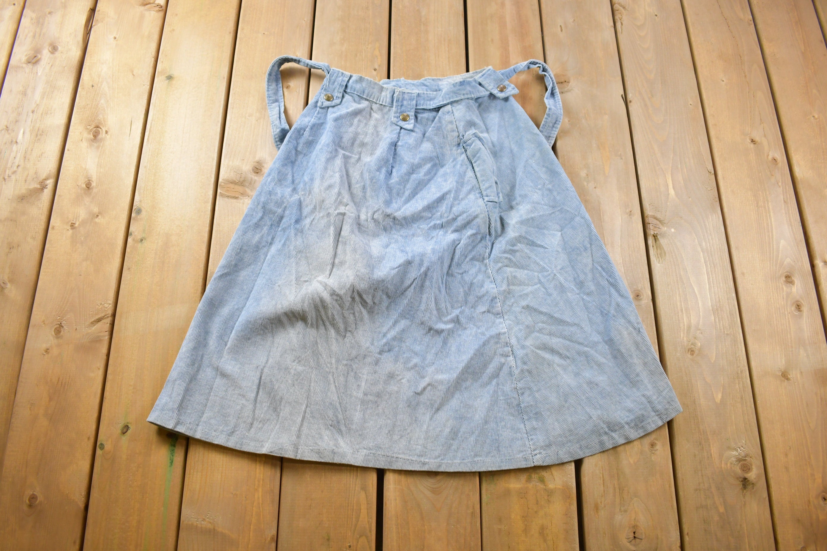 Vintage 1990s Blank Blue Corduroy Pocket Skirt Size 26 x 26