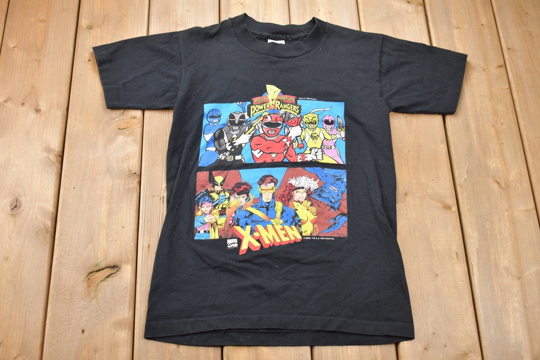 Vintage 1994 Youth Power Rangers X-Men Marvel Comic Book Promo T-Shirt Baby Tee