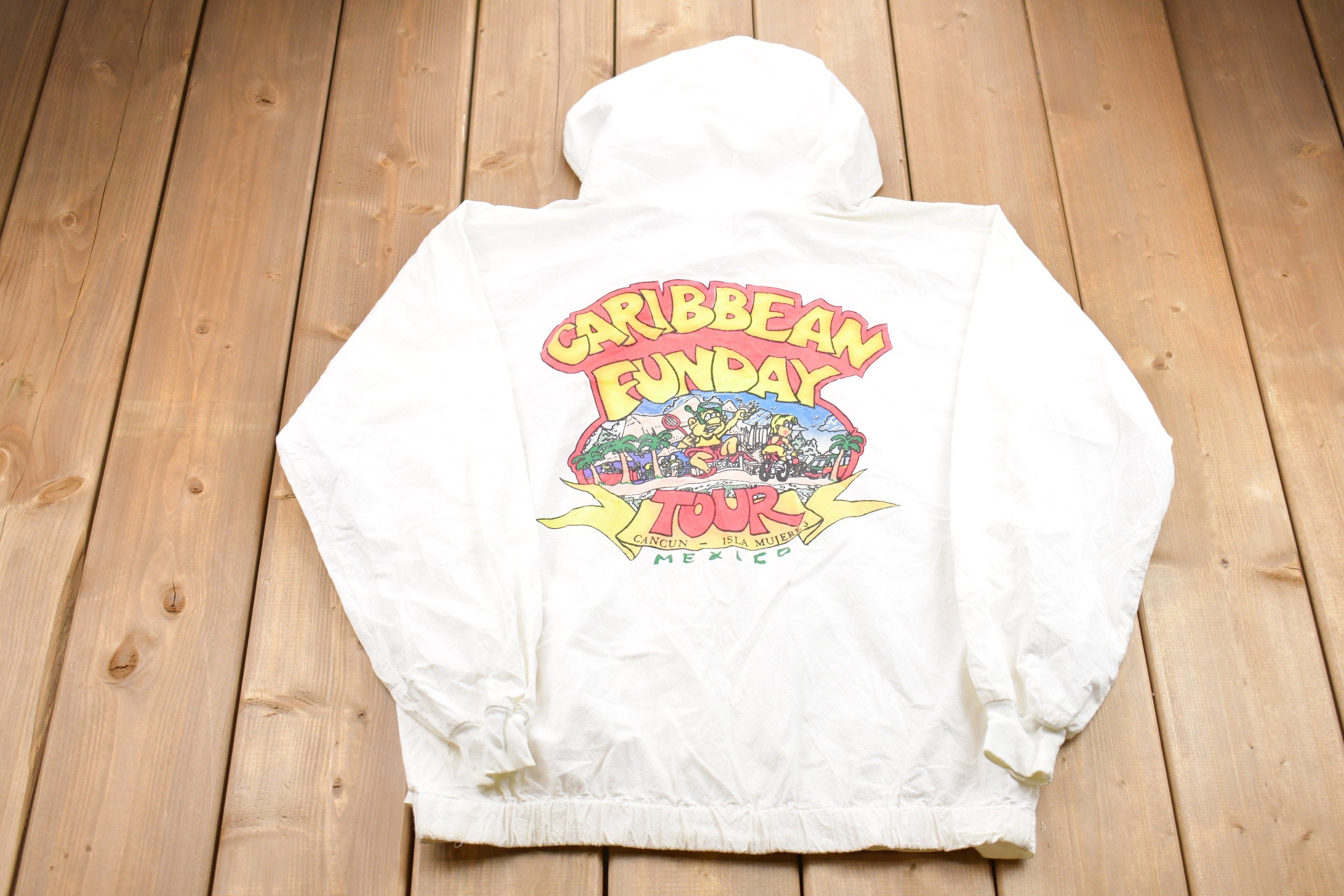Vintage 1990s Caribbean Fun Day Tour Zip Up Graphic Hoodie