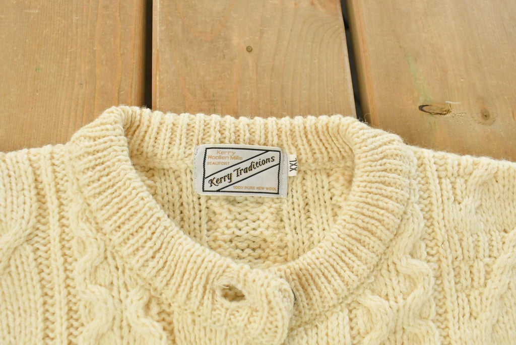 Vintage 1980s Kerry Traditions Cable Knit Wool Knit Cardigan Sweater Women's XL