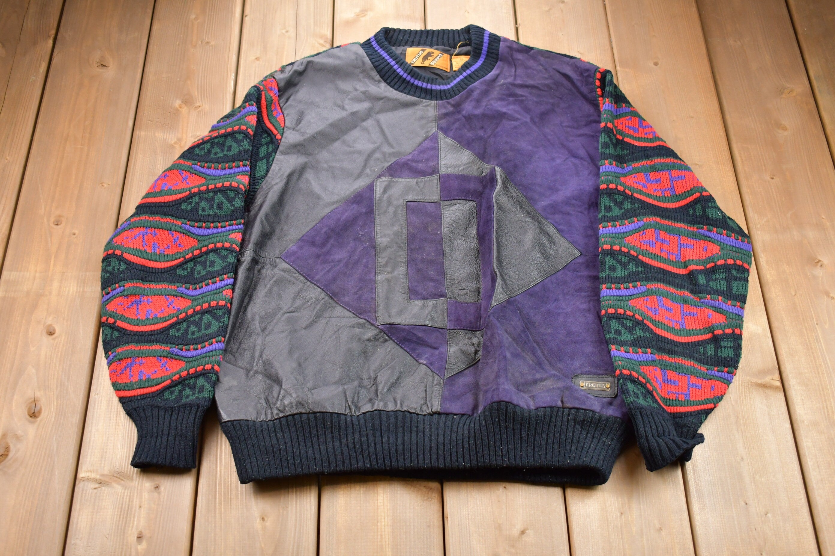 Vintage 1990s Trutus Biancarra 3D Cable Knitted Sweater  Vintage 90s Crewneck  Pattern Sweater  Outdoor  Hand Knit  Pullover Sweatshirt