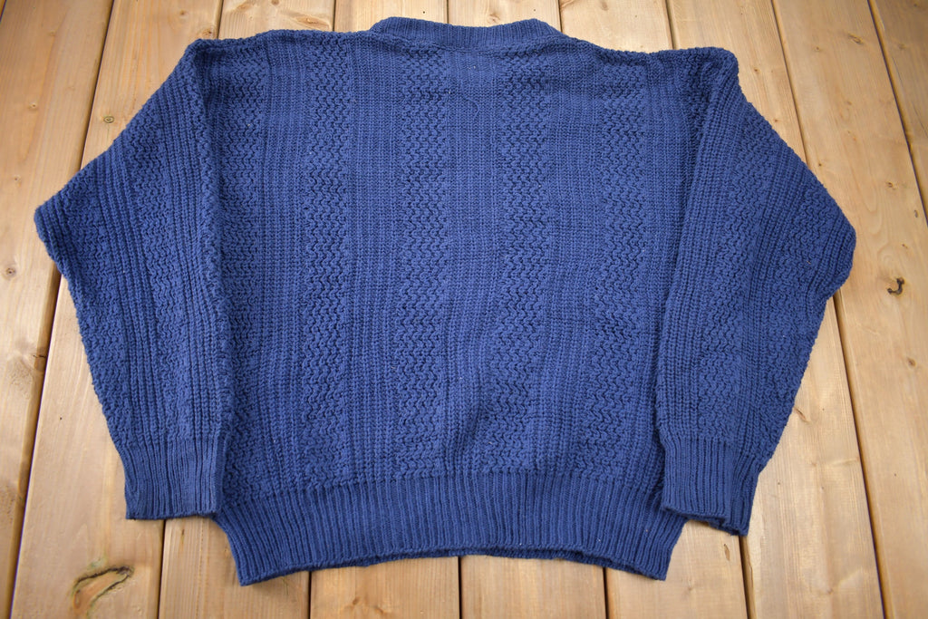 Vintage 1990s 3D Blue Cable Knit Crewneck Sweater