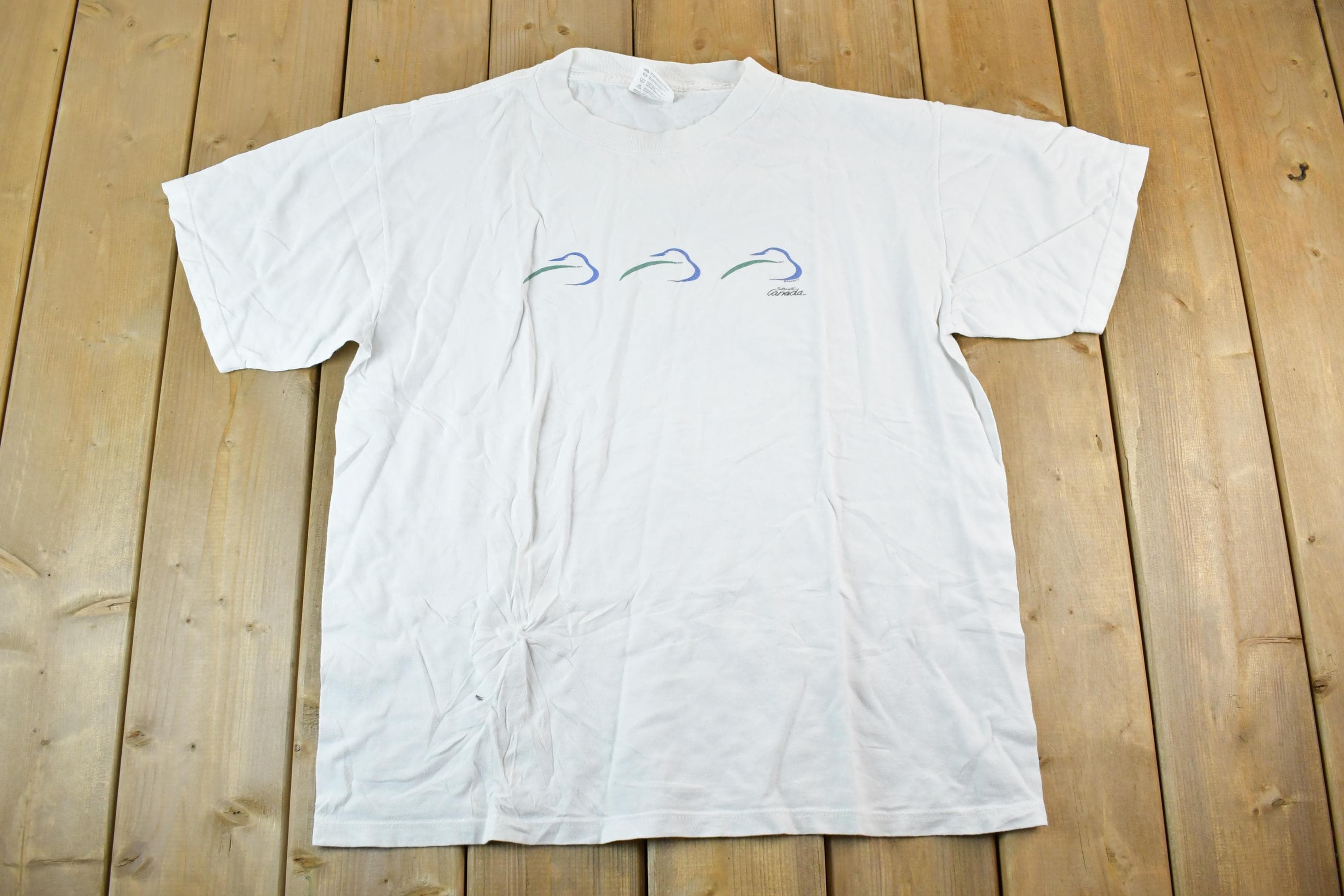 Vintage 1990s Canada Ducks Souvenir Single Stitch Graphic Print T-Shirt Made In Canada
