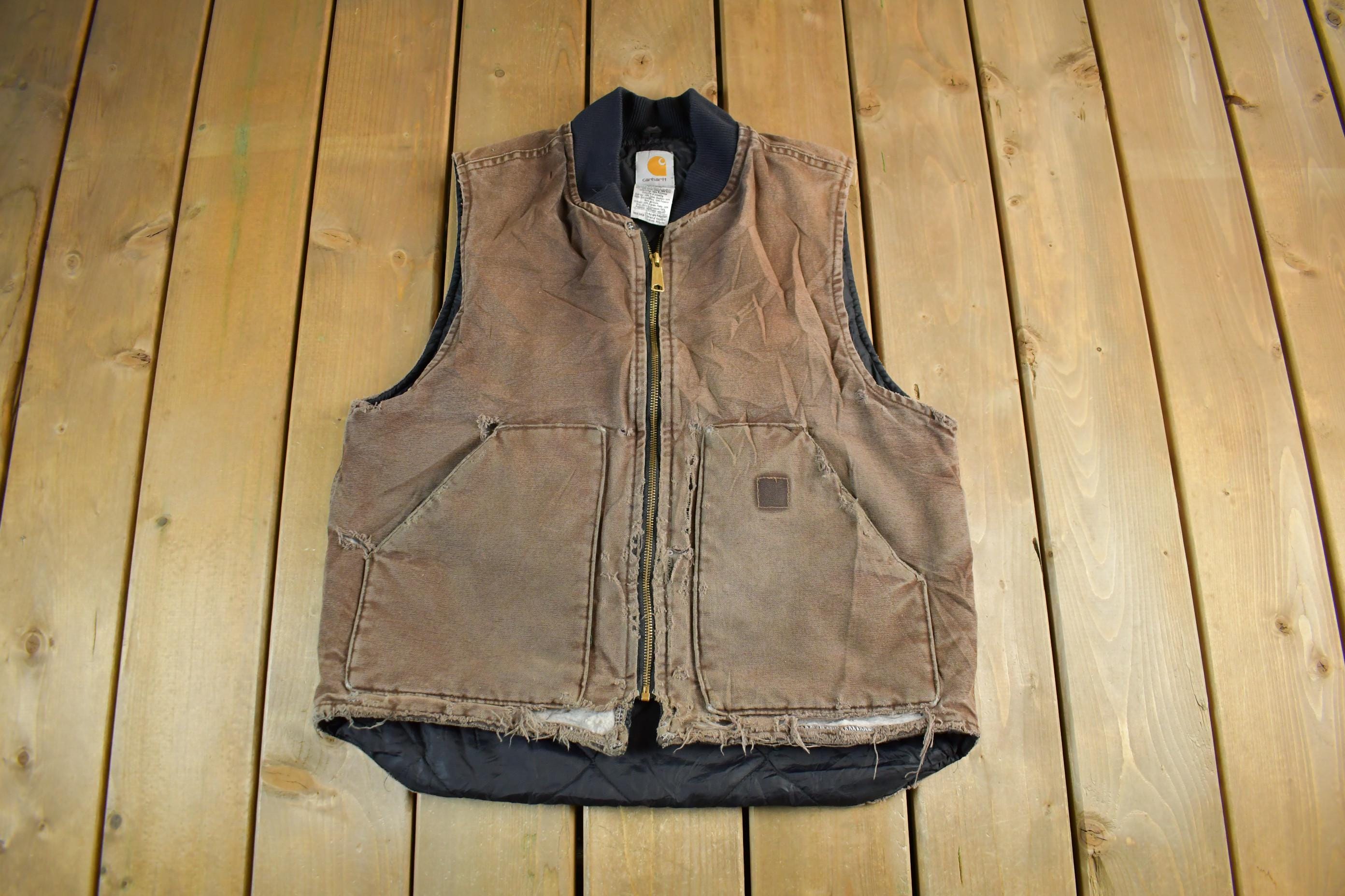 Vintage 1990s Distressed Carhartt Quilt Lined Jacket Vest Mens Large