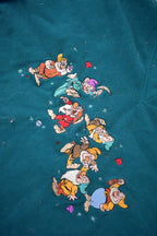 Vintage 1990s Disney Snow White Seven Dwarves Embroidered Fleece V-Neck Sweater