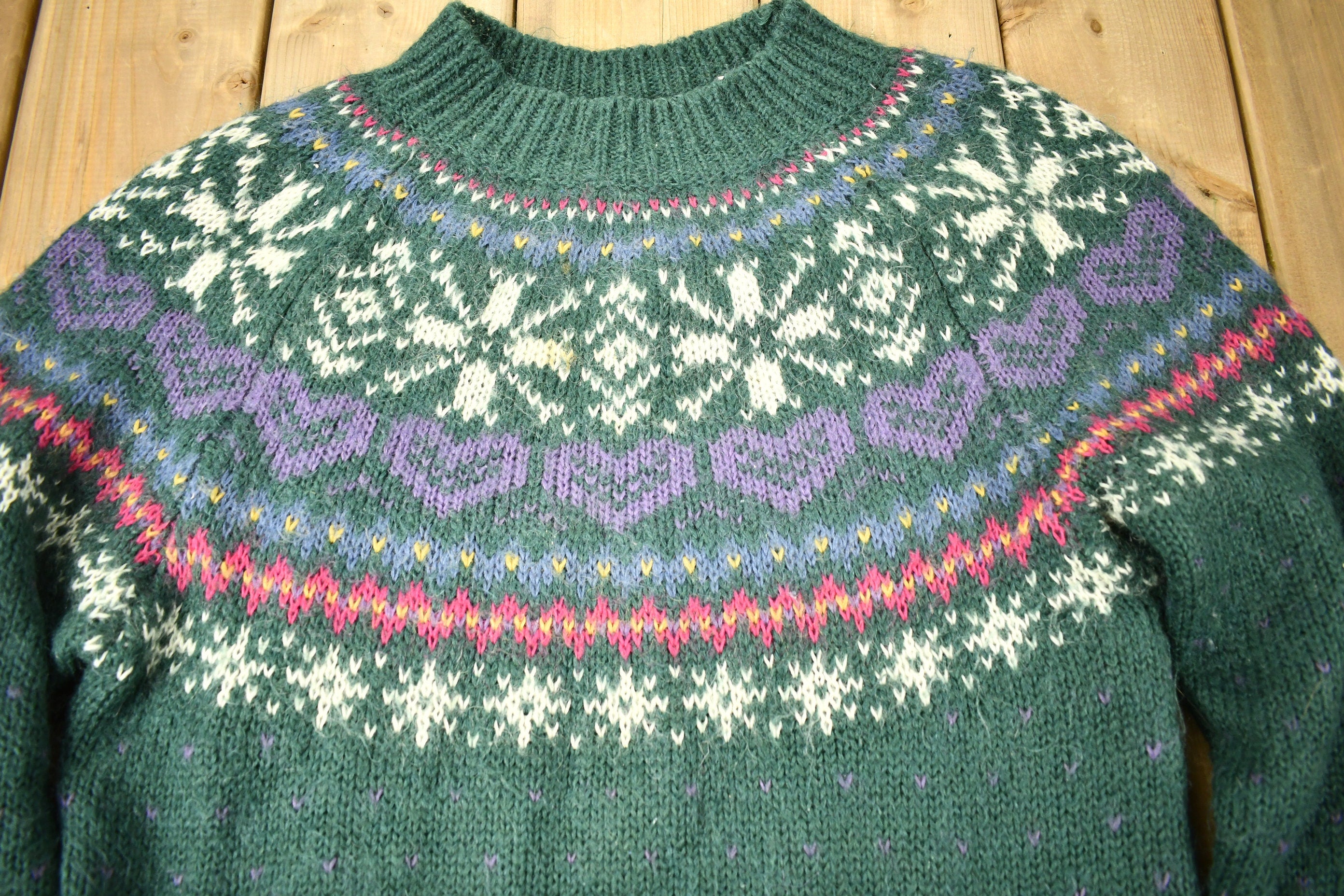 Vintage 1980s Snowflake Knit Nordic Mohair Sweater Apres Ski