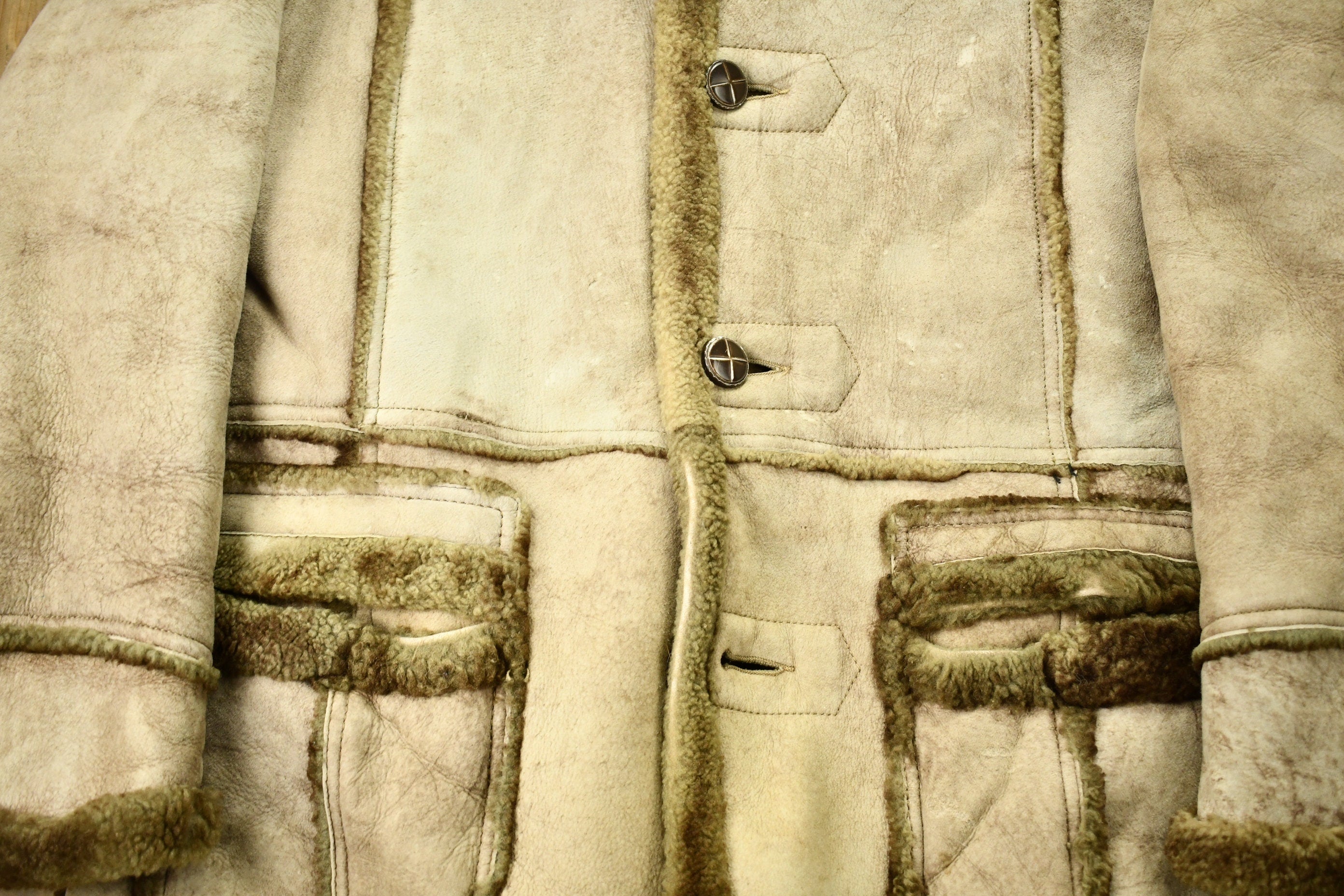 Vintage 1980s Sears The Mens Store Shearling Leather Coat